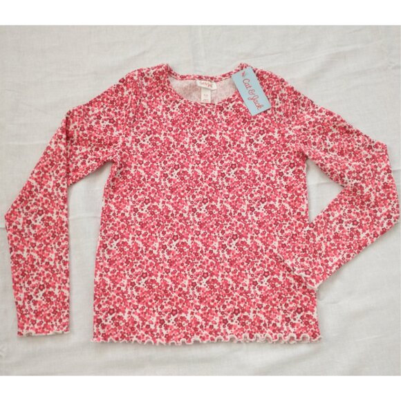 Long Sleeve Ribbed T-Shirt Top Cat & Jack Pink Red Floral Print Girls Size: M 8 - Picture 1 of 11